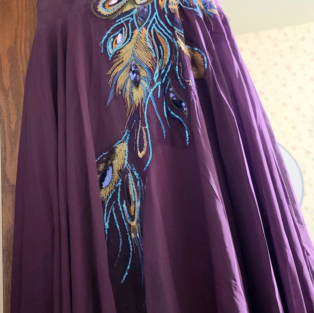 Grace Karin Purple Strapless Dress with Peacock Embroidery - Picture 3 of 6